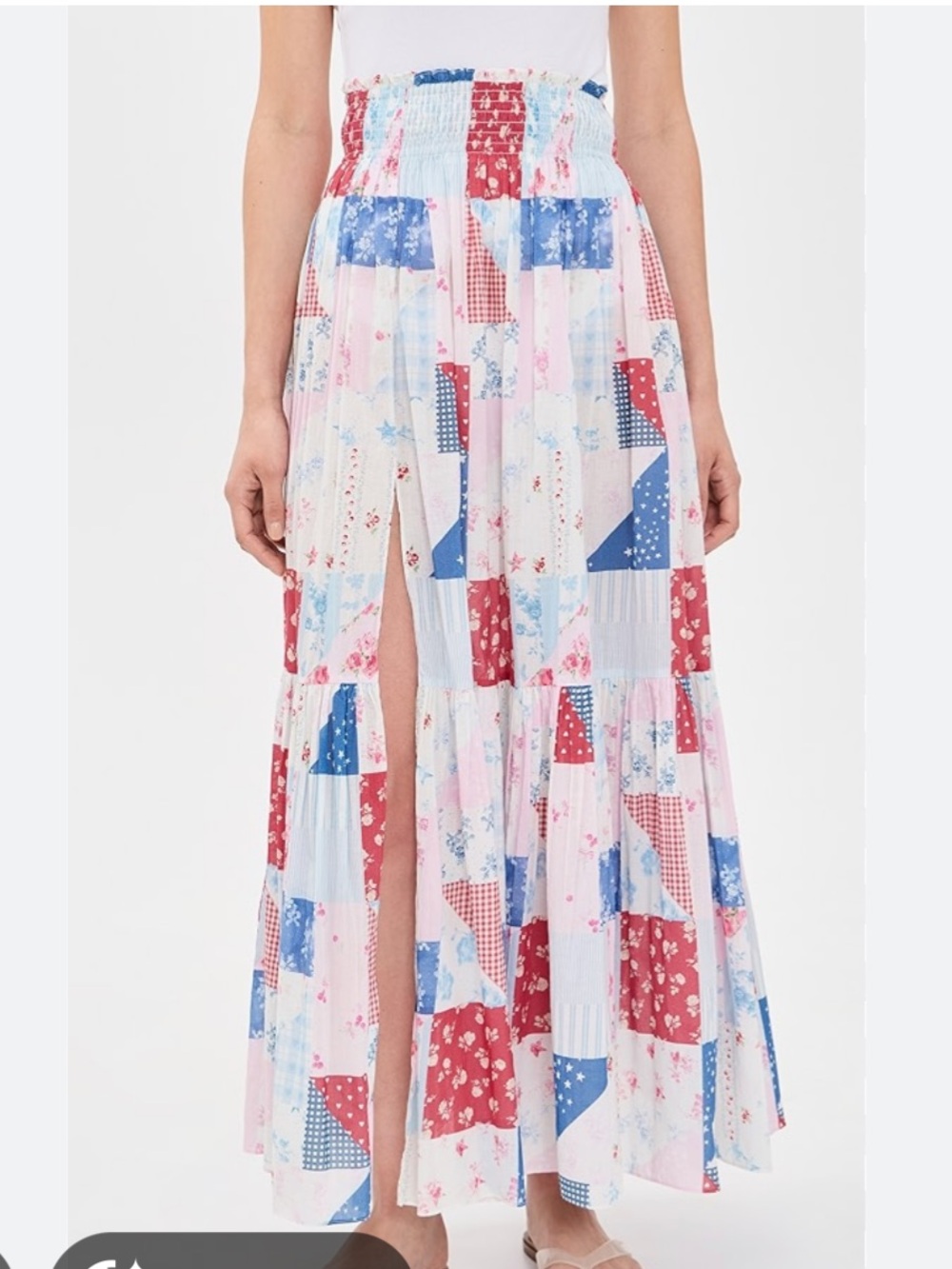 LoveShackFancy Umber Patchwork Print Maxi midi Skirt rare sold out